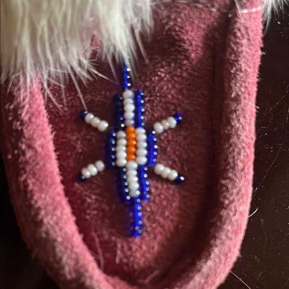 Pink and White Fluffy Trim Slippers - Picture 2 of 4